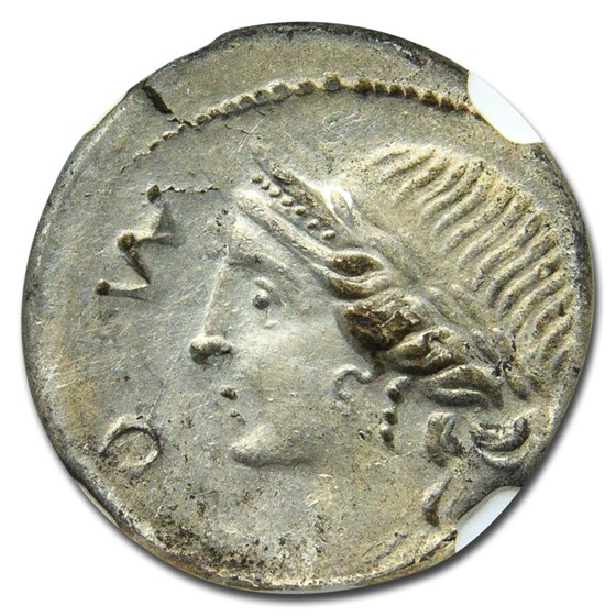 Roman Republic AR Denarius (114-113 BC) XF NGC (Brockage Error) Roman Republic AR Denarius (114-113 BC) XF NGC (Brockage Error)